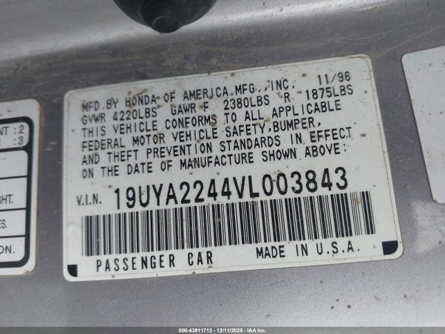 Aukcja sprzedaży 1997 Acura Cl 3.0, vin: 19UYA2244VL003843, numer aukcji: 43911712