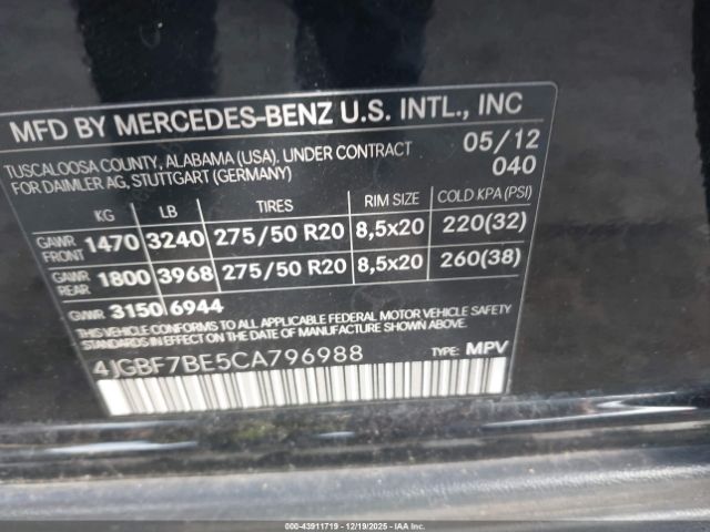 2012 MERCEDES-BENZ GL 450 4JGBF7BE5CA796988 Photo 8