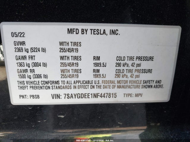 2022 TESLA MODEL Y 7SAYGDEE1NF447815 Photo 8