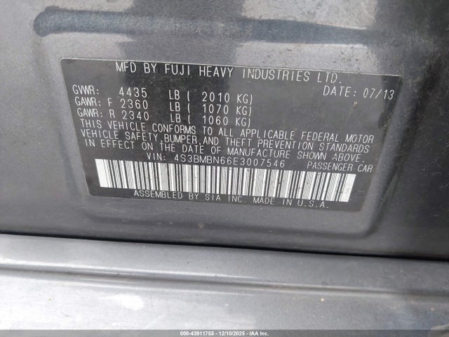 4S3BMBN66E3007546 Subaru Legacy 2.5i Limited