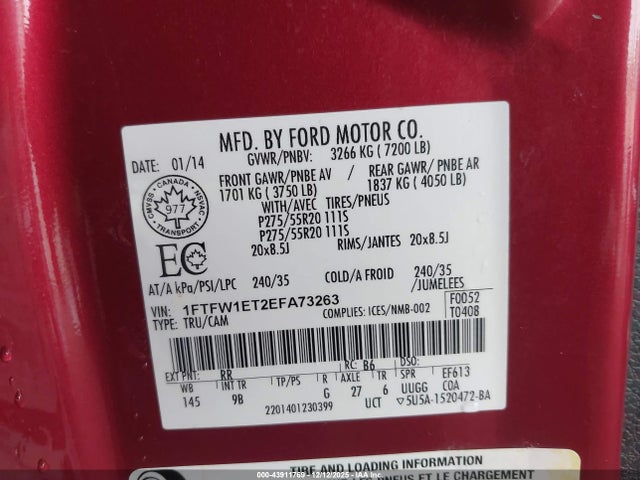 Ford F-150 Platinum 2014 1FTFW1ET2EFA73263 Image 9