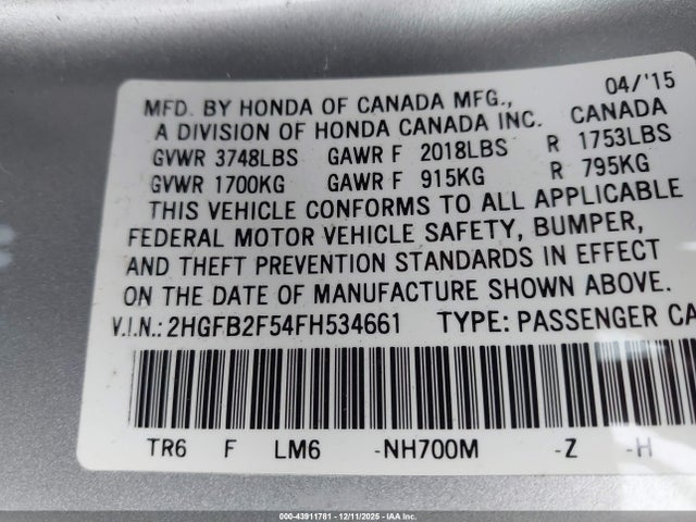 2HGFB2F54FH534661 Honda Civic Lx