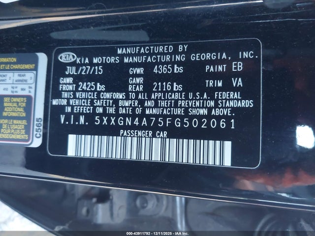 5XXGN4A75FG502061 KIA OPTIMA EX