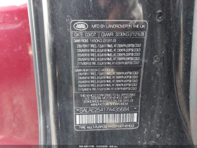 2007 LAND ROVER LR3 SALAE25417A435684 Photo 8