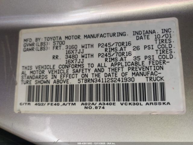 2002 TOYOTA TUNDRA 5TBRN34112S241930 Photo 8