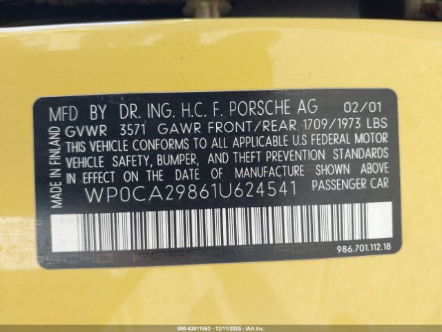 2001 PORSCHE BOXSTER WP0CA29861U624541 Photo 8