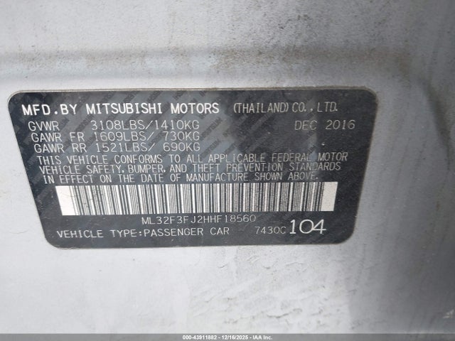 2017 MITSUBISHI MIRAGE G4 ML32F3FJ2HHF18560 Photo 8