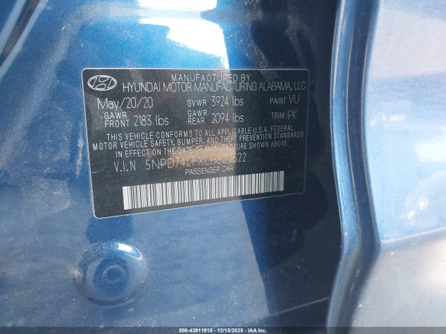 5NPD74LFXLH600522 Hyundai ELANTRA SE