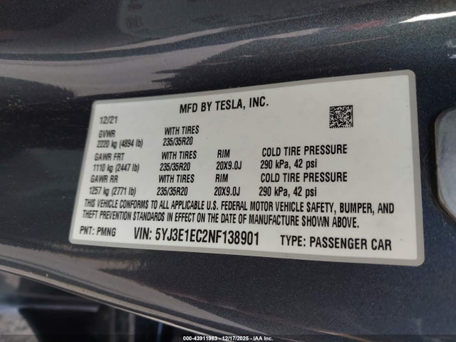 2022 TESLA MODEL 3 5YJ3E1EC2NF138901 Photo 8