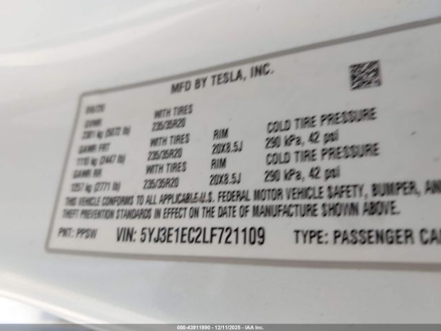 2020 TESLA MODEL 3 5YJ3E1EC2LF721109 Photo 8
