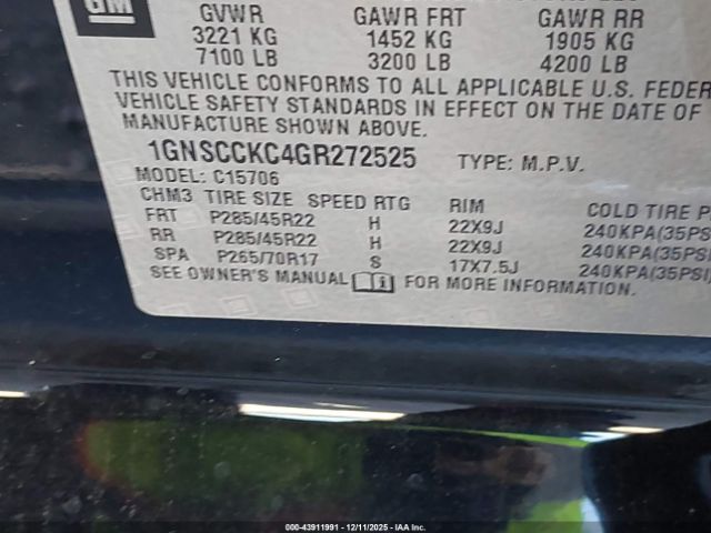 2016 CHEVROLET TAHOE 1GNSCCKC4GR272525 Photo 8