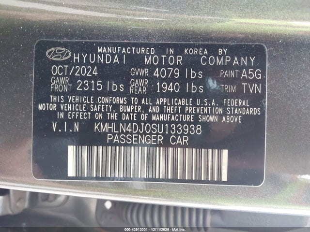 KMHLN4DJ0SU133938 Hyundai Elantra Hybrid Limited
