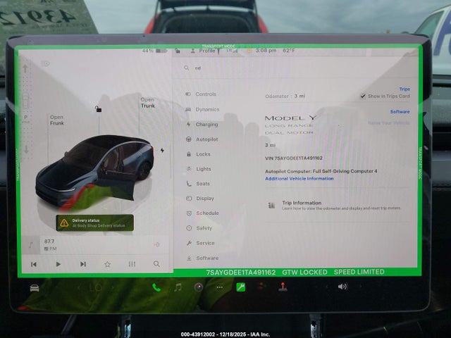 Продаж на аукціоні авто 2026 Tesla Model Y, vin: 7SAYGDEE1TA491162, номер лоту: 43912002