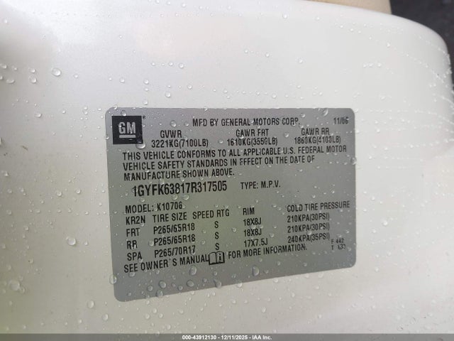 2007 CADILLAC ESCALADE 1GYFK63817R317505 Photo 8