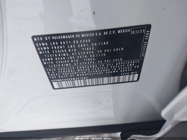 3VVMB7AXXRM081360 Volkswagen Tiguan 2.0t Se/2.0t Wolfsburg Edition