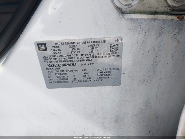 Auction sale of the 2013 Gmc Terrain Sle-2, vin: 2GKFLTE37D6304286, lot number: 43912205