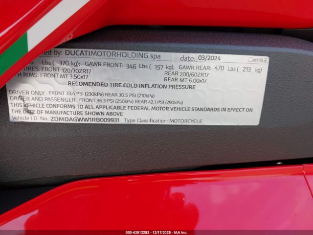 2024 DUCATI PANIGALE ZDMDAGWW1RB009931 Photo 9