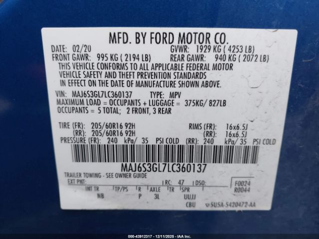 2020 FORD ECOSPORT MAJ6S3GL7LC360137 Photo 8
