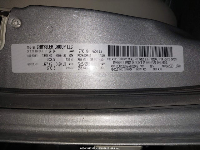 Aukcja sprzedaży 2015 Chrysler Town & Country Touring-l, vin: 2C4RC1CG6FR601103, numer aukcji: 43912328