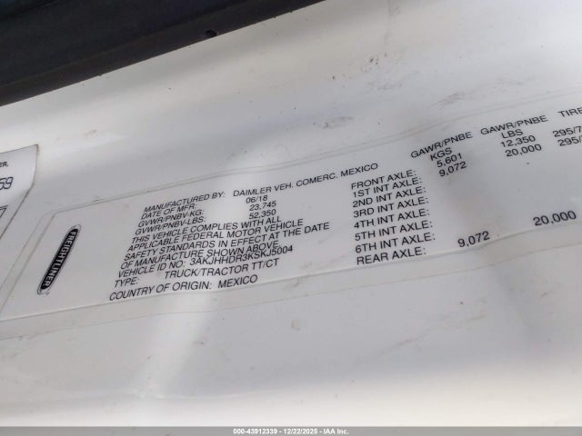 Aukcja sprzedaży 2019 Freightliner New Cascadia 126, vin: 3AKJHHDR3KSKJ5004, numer aukcji: 43912339