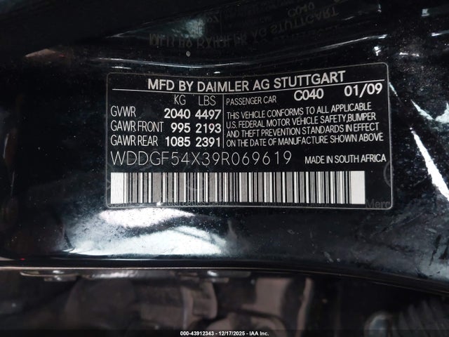 2009 Mercedes-benz C 300 Luxury/sport მანქანა იყიდება აუქციონზე, vin: WDDGF54X39R069619, აუქციონის ნომერი: 43912343