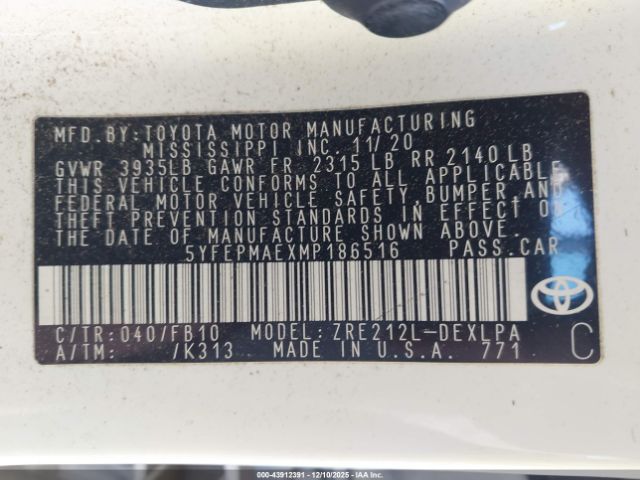 2021 TOYOTA COROLLA 5YFEPMAEXMP186516 Photo 8