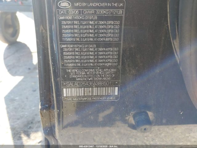 2006 LAND ROVER LR3 SALAD25436A388501 Photo 8