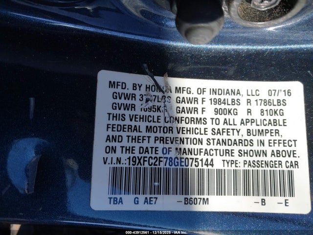 Honda CIVIC EX 2016 19XFC2F78GE075144 Image 9