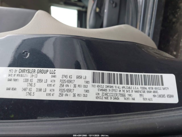 Aukcja sprzedaży 2014 Chrysler Town & Country Touring-l, vin: 2C4RC1CG1ER179966, numer aukcji: 43912568