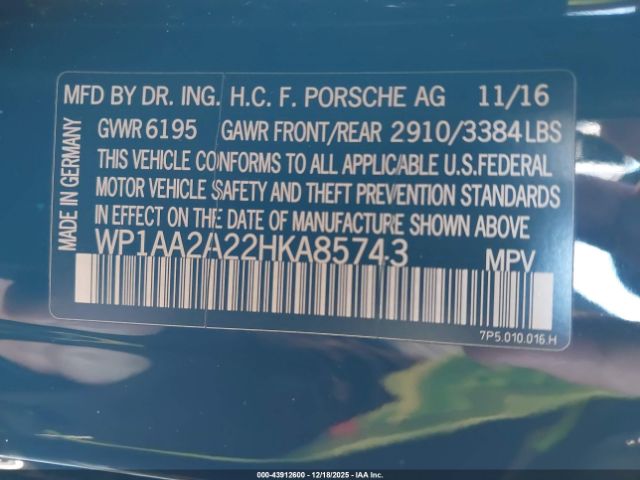 2017 PORSCHE CAYENNE WP1AA2A22HKA85743 Photo 8