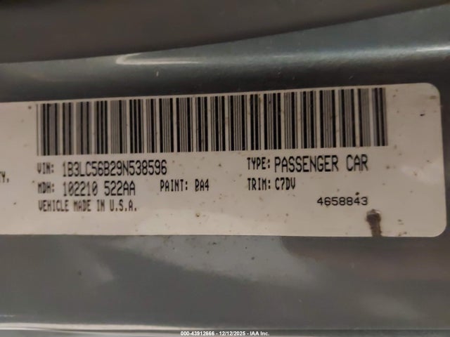 43912666 :رقم المزاد ، 1B3LC56B29N538596 vin ، 2009 Dodge Avenger Sxt مزاد بيع