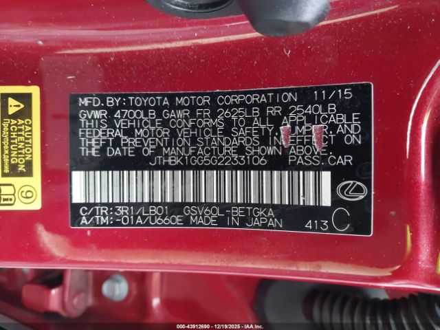 2016 LEXUS ES 350 JTHBK1GG5G2233106 Photo 8