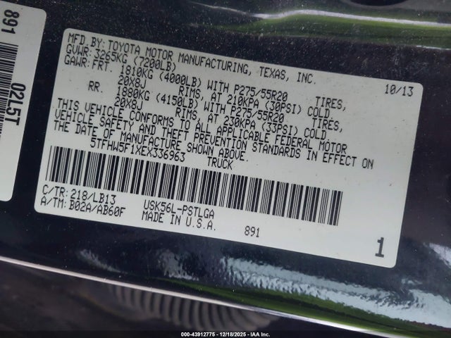5TFHW5F1XEX336963 Toyota Tundra Limited 5.7l V8