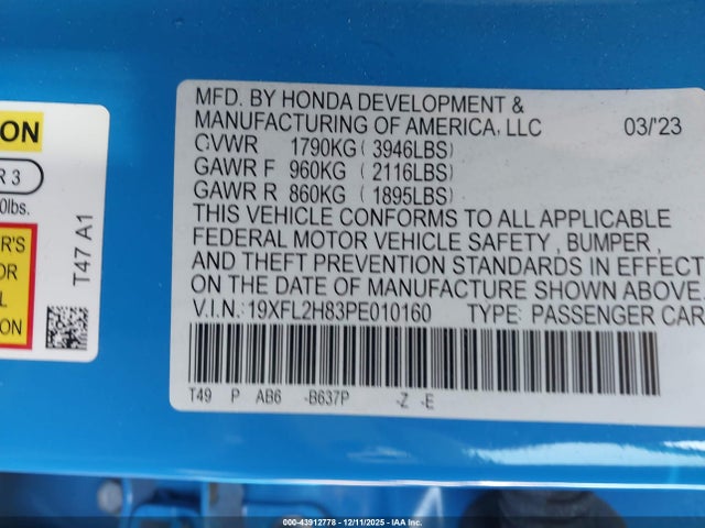 Honda Civic Sport 2023 19XFL2H83PE010160 Image 9