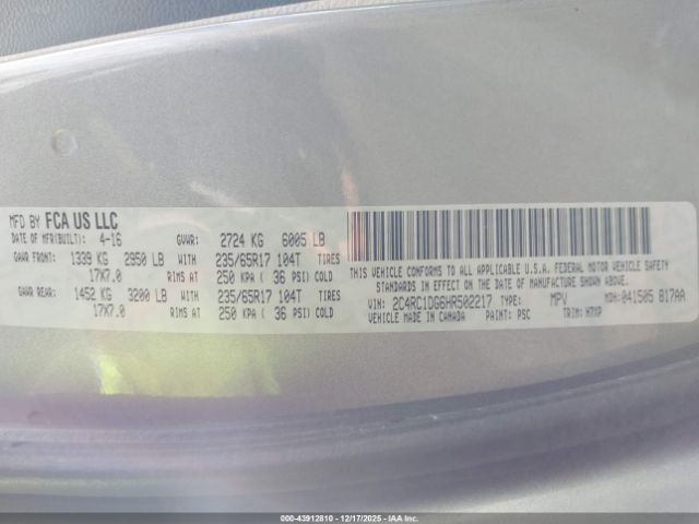 2017 CHRYSLER PACIFICA 2C4RC1DG6HR502217 Photo 8