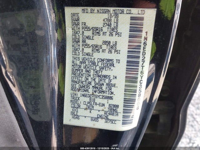 2000 NISSAN FRONTIER 1N6ED27T6YC358006 Photo 8