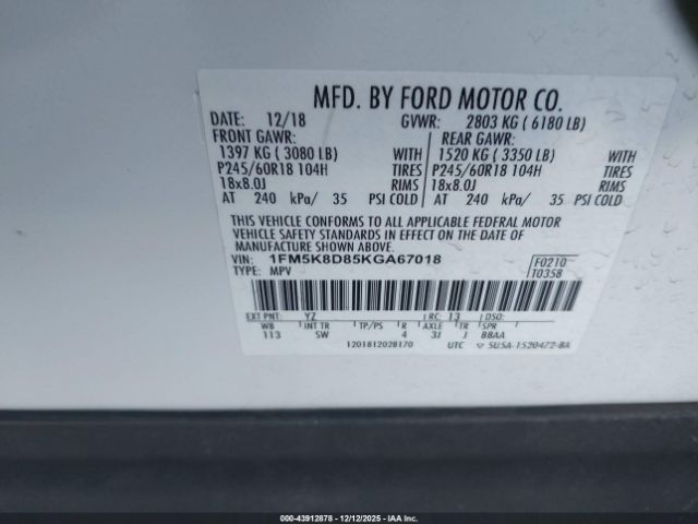 2019 FORD EXPLORER 1FM5K8D85KGA67018 Photo 8