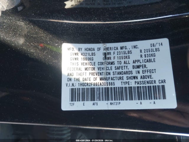 1HGCR2F86EA305985 Honda Accord Ex-l
