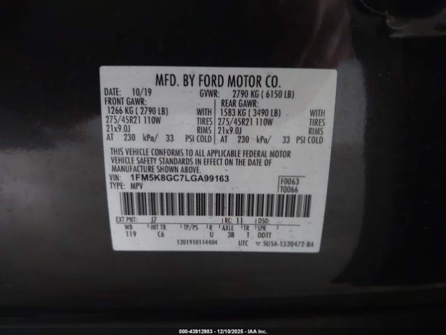 2020 FORD EXPLORER 1FM5K8GC7LGA99163 Photo 8