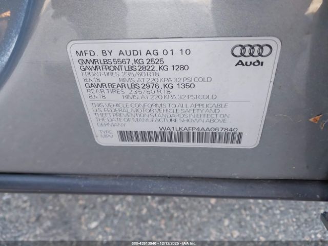 2010 AUDI Q5 WA1LKAFP4AA067840 Photo 8