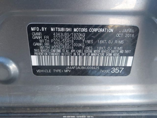 2019 MITSUBISHI OUTLANDER SPORT JA4AP3AU8KU009425 Photo 8