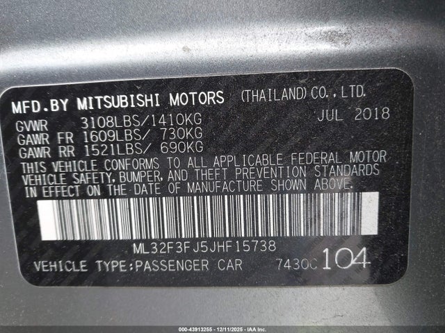 2018 MITSUBISHI MIRAGE G4 ML32F3FJ5JHF15738 Photo 8