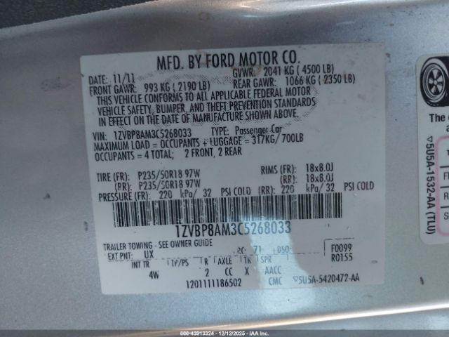 2012 FORD MUSTANG 1ZVBP8AM3C5268033 Photo 8