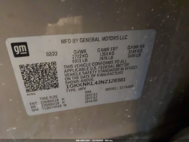 2022 GMC ACADIA 1GKKNKL42NZ128381 Photo 8