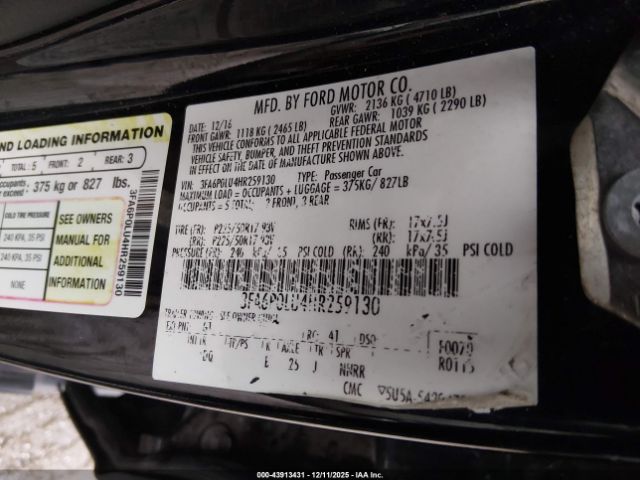 2017 FORD FUSION HYBRID 3FA6P0LU4HR259130 Photo 8