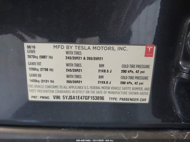 2016 TESLA MODEL S 5YJSA1E47GF153896 Photo 8