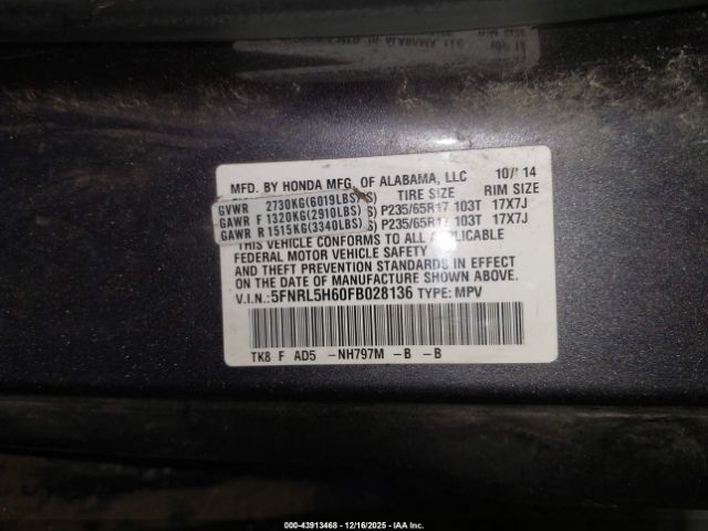 2015 HONDA ODYSSEY 5FNRL5H60FB028136 Photo 8
