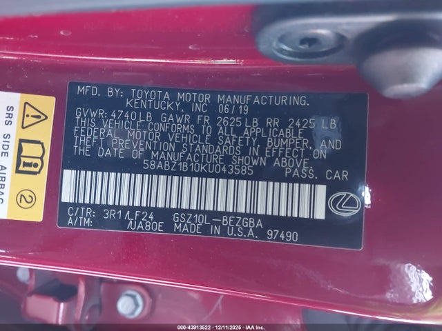 58ABZ1B10KU043585 Lexus Es 350 F Sport