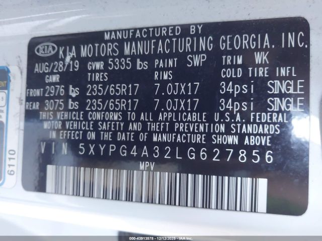 2020 KIA SORENTO 5XYPG4A32LG627856 Photo 8