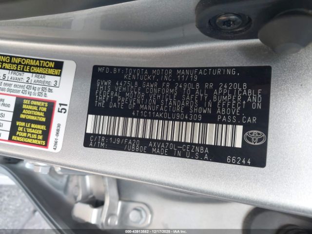 2020 TOYOTA CAMRY 4T1C11AK0LU904309 Photo 8